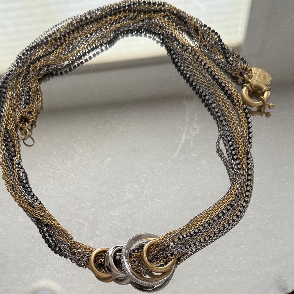 Giles & Bro multi strand silver and gold tone necklace with charms - Picture 2 of 11